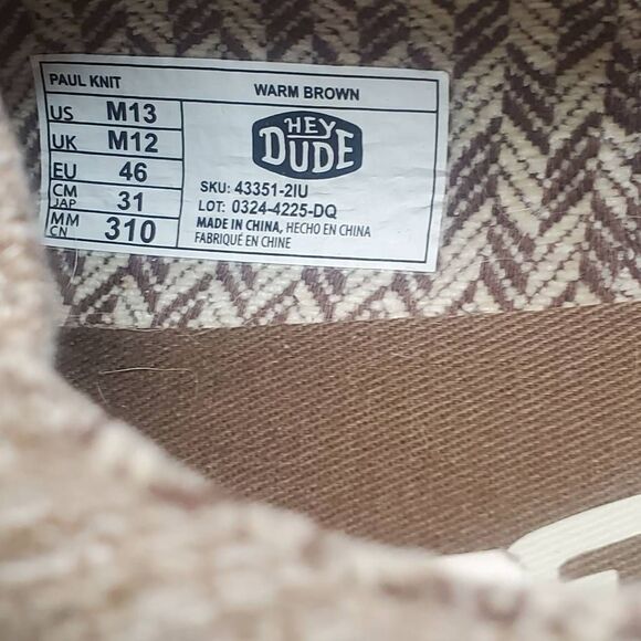 Hey Dude Mens Paul Knit Light Grey/Espresso Slip on Shoes Loafers Shoes Size 13 - Picture 6 of 7